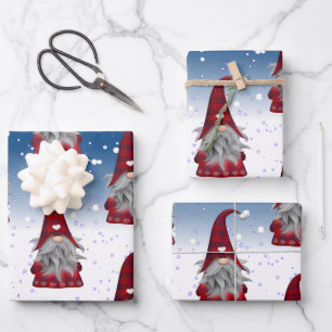 Feuille De Papier Cadeau Gnome Rouge Et Noir