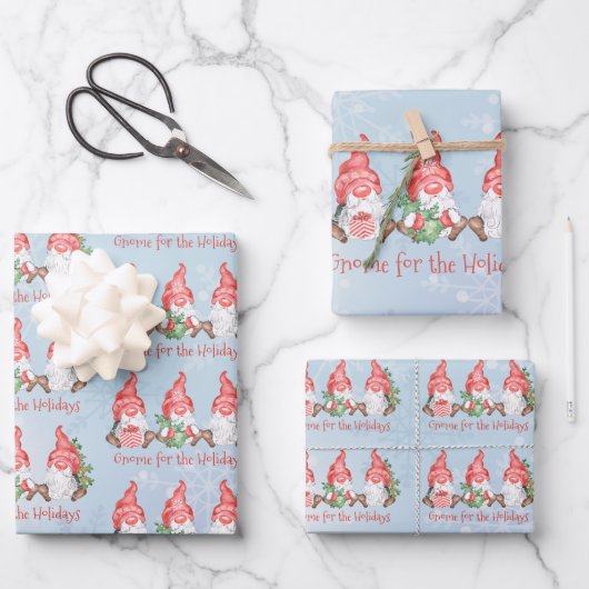 Feuille De Papier Cadeau Gnome scandinave pour Noël des Fêtes (Recto)