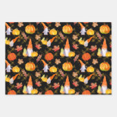 Feuille De Papier Cadeau Gnomes Automnes Et Citrouilles (Devant)
