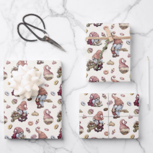 Feuille De Papier Cadeau Gnomes Baking Cupcakes Donuts tendance adorable mi