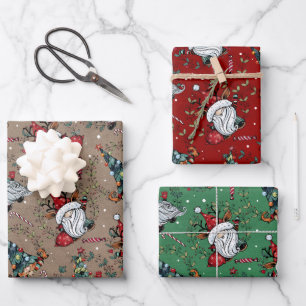 Feuille De Papier Cadeau Gnomes de Noël fantasques