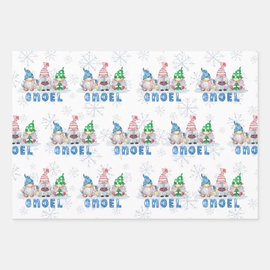 Feuille De Papier Cadeau Gnomes de Noël GNOEL Hiver Snowflake Remplissage P (Devant 3)