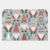 Feuille De Papier Cadeau Gnomes de Noël mignons en rouge et gris (Devant 3)