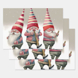 Feuille De Papier Cadeau Gnomes de Noël musicaux dansants