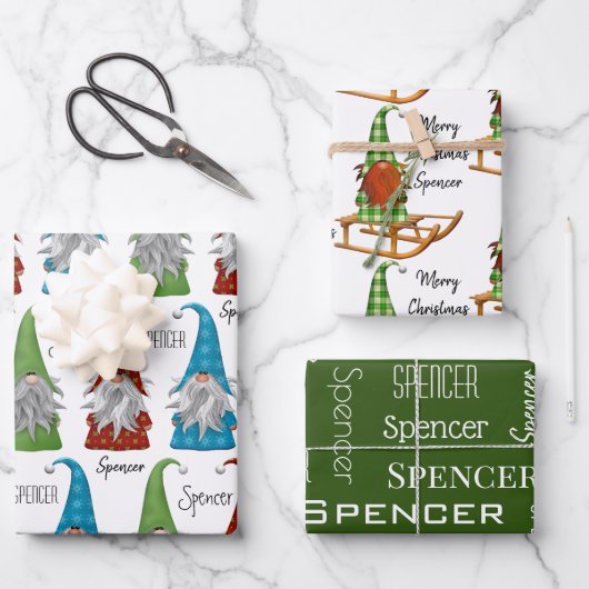 Feuille De Papier Cadeau Gnomes de Noël personnalisés (Recto)