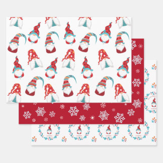 Feuille De Papier Cadeau Gnomes mignonnes Snowflakes Floral Wreath Nom pers