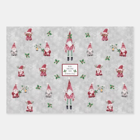 Feuille De Papier Cadeau Gnomes mignons Noël Lumière Forêt brune étoile (Devant 3)