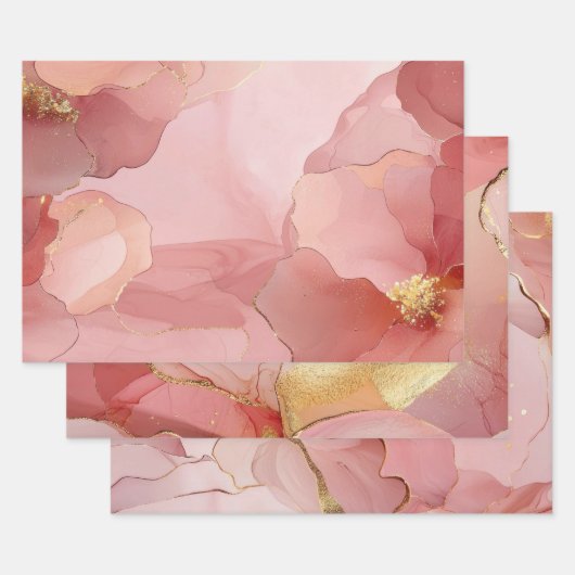 Feuille De Papier Cadeau Gold Abstract Blush Rose Fête de Mariage (Lot)