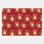 Feuille De Papier Cadeau Gold Bells Père Noël Poinsettia Fleurs Noël (Devant)