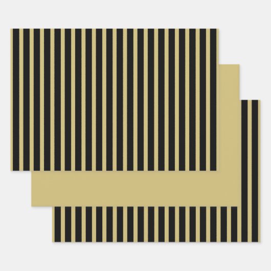 Feuille De Papier Cadeau Gold Black Stripes Motif géométrique (Lot)