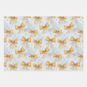 Feuille De Papier Cadeau Gold Bows Baby Blue Christmas (Devant 3)