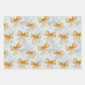 Feuille De Papier Cadeau Gold Bows Baby Blue Christmas (Devant 2)