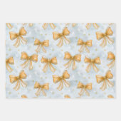 Feuille De Papier Cadeau Gold Bows Baby Blue Christmas (Devant)