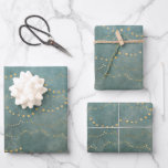 Feuille De Papier Cadeau Gold Christmas Lights Green Watercolor<br><div class="desc">Feux de Noël à cordes dorées contre arrière - plan turquoise vert aquarelle. Joyeuses fêtes !</div>