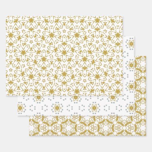 Feuille De Papier Cadeau Gold Christmas Stars Luxe Motif Jaune (Lot)