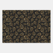 Feuille De Papier Cadeau Gold Christmas Trees on Red, Black, White (Devant 2)