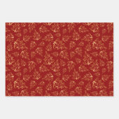 Feuille De Papier Cadeau Gold Christmas Trees on Red, Green, White (Devant)