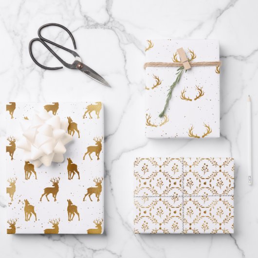 Feuille De Papier Cadeau Gold Deer Antler Holiday (Recto)