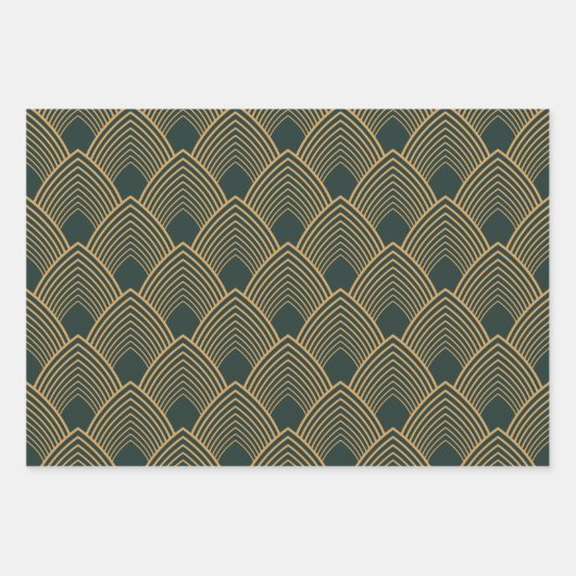 Feuille De Papier Cadeau Gold et Emerald Green Art Déco Motif (Devant 3)