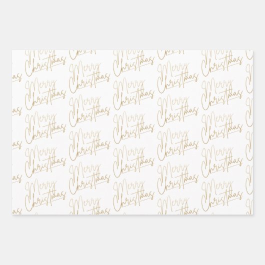 Feuille De Papier Cadeau Gold Faux Foil Joyeux Noël Blanc (Devant)