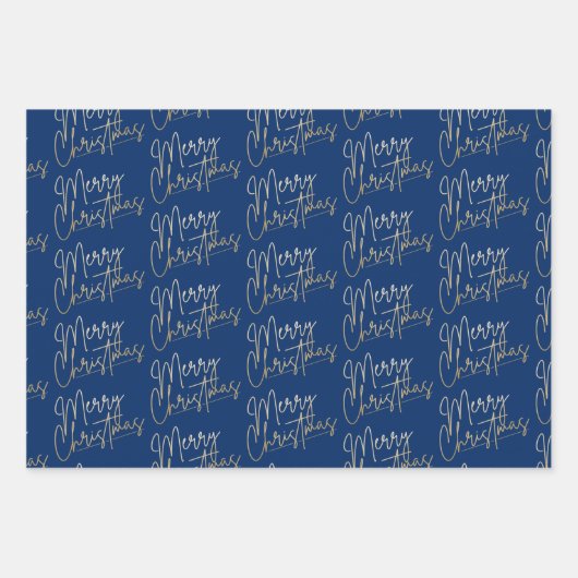 Feuille De Papier Cadeau Gold Faux Foil Merry Christmas Blue (Devant 2)