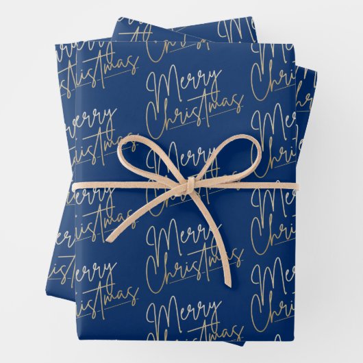 Feuille De Papier Cadeau Gold Faux Foil Merry Christmas Blue (En situation)