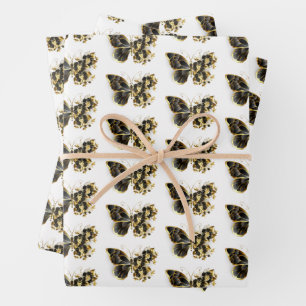 Feuille De Papier Cadeau Gold flower Butterfly with Black Orchid