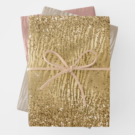Feuille De Papier Cadeau Gold Glam Glitz Zebra Print Faux Parties scintilla (En situation)