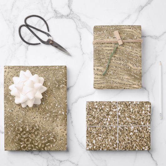 Feuille De Papier Cadeau Gold Glam Glitzy Parties scintillant Leopard Zebra (Recto)