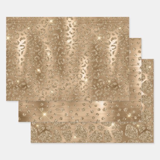 Feuille De Papier Cadeau Gold Glitter Leopard, Giraffe & Leopard Spots (Lot)