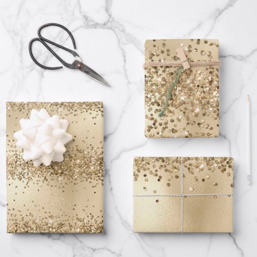 Feuille De Papier Cadeau Gold Glitzy Parties scintillant Sparkle Confetti (Recto)
