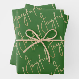 Feuille De Papier Cadeau Gold JOYFUL sur Green