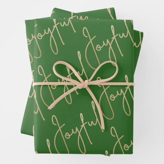 Feuille De Papier Cadeau Gold JOYFUL sur Green (En situation)