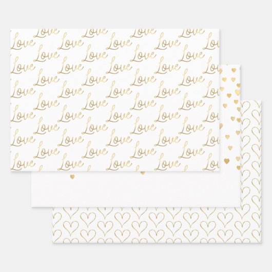 Feuille De Papier Cadeau Gold Love Hearts (Lot)