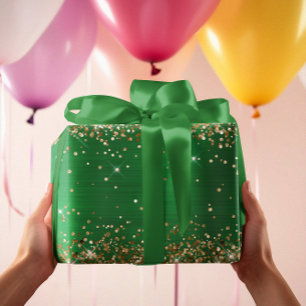 Feuille De Papier Cadeau Gold Parties scintillant Green Ombre Foil Holiday