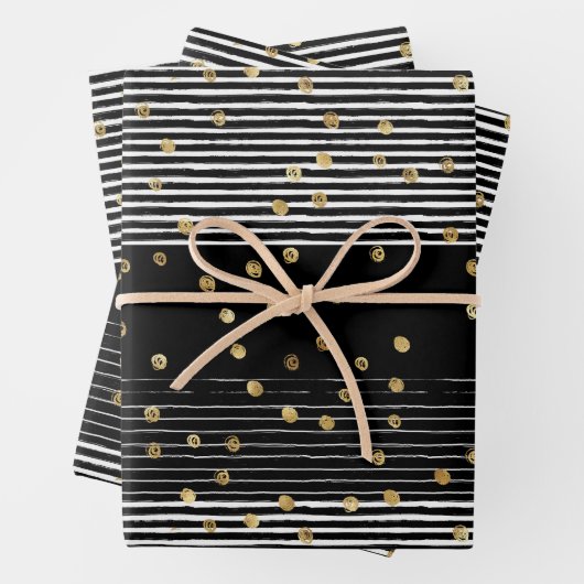 Feuille De Papier Cadeau Gold Polka point noir blanc Abstrait (En situation)