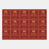 Feuille De Papier Cadeau Gold & Red Bow Nom de famille personnalisé Noël (Devant)