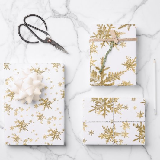 Feuille De Papier Cadeau Gold Snowflakes Holiday (Recto)