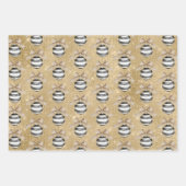 Feuille De Papier Cadeau Gold Sparkle Christmas Black Stripes Ornament Bow (Devant 2)