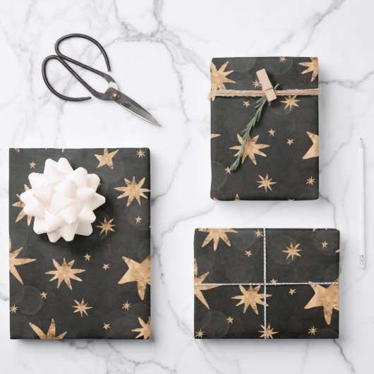 Feuille De Papier Cadeau Gold Starry Nights (Recto)