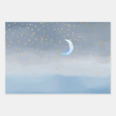 Feuille De Papier Cadeau Gold Stars Moon Blue Ombre (Devant)