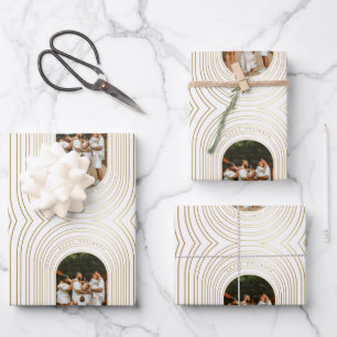 Feuille De Papier Cadeau Gold White Photo Famille