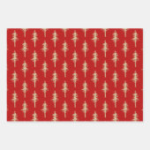 Feuille De Papier Cadeau Gold Woodland Pine Tree Forêt Vacances Rouge (Devant 2)