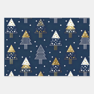 Feuille De Papier Cadeau Golden Blue Pine Holiday