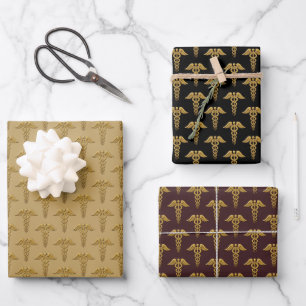Feuille De Papier Cadeau Golden Double Snake Caduceus