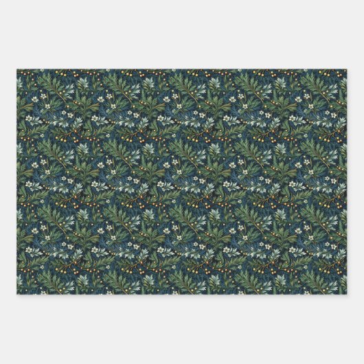 Feuille De Papier Cadeau Golden Holly et le feuillage d'hiver (Devant)