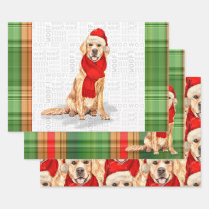 Feuille De Papier Cadeau Golden Retriever Christmas Dog and Plaid