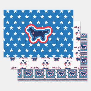 Feuille De Papier Cadeau Golden Retriever Rouge Blanc Et Bleu 4 Juillet