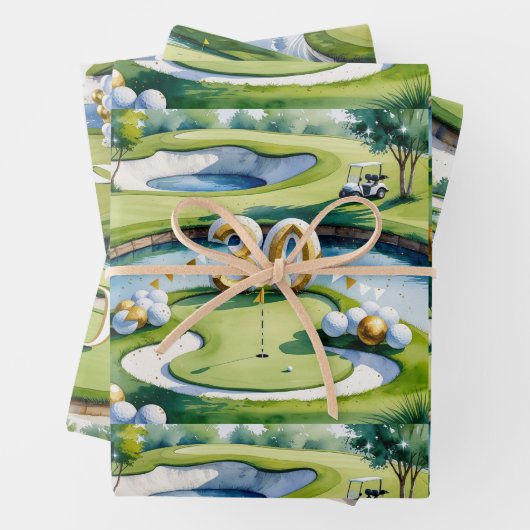 Feuille De Papier Cadeau Golf 30e anniversaire sur terrain de golf avec Num (En situation)