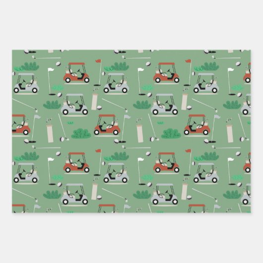 Feuille De Papier Cadeau Golf Carts Moderne Golfer Golf Thème Motif (Devant)